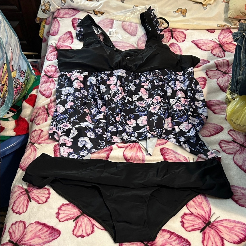Black and Pink Butterfly Bikini Swimwear
